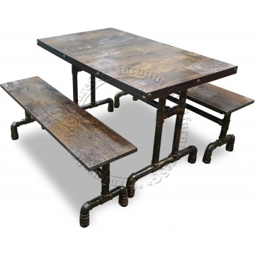 Oregon Industrial Dining Table and Bench Set